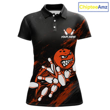 Load image into Gallery viewer, Funny Angry Bowling Ball women's bowling polo shirt custom orange strike bowling team jersey, bowling gift for women