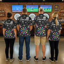 Load image into Gallery viewer, Men women darts team wearing Grey Skull Pattern Colorful Strike personalized team uniforms, custom dart league jerseys