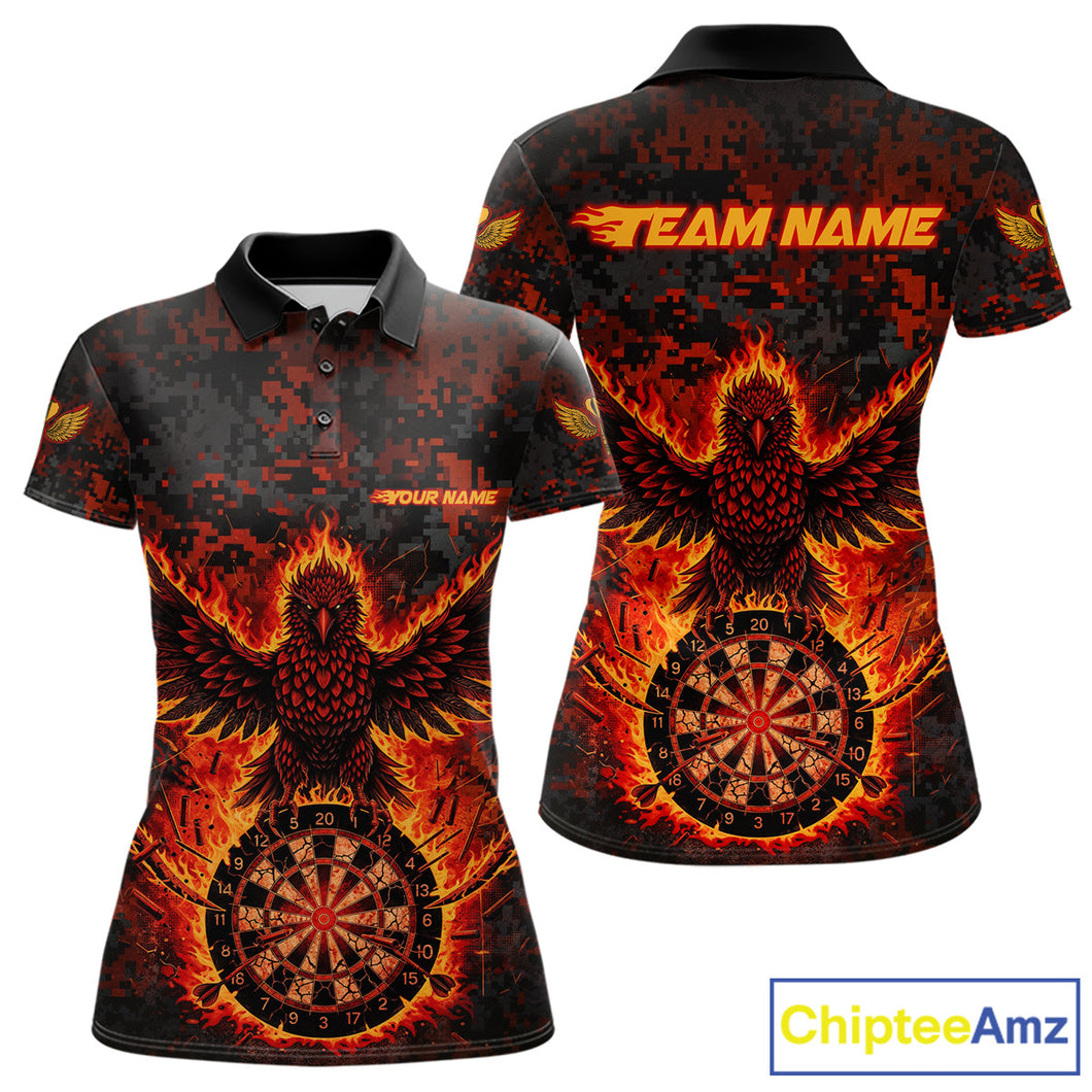 Custom Red Flames Eagle Digital Camo Darts Polo Shirt For Women Cracked Dart Jerseys NYN1958
