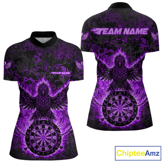 Custom Red Flames Eagle Digital Camo Darts Quarter-Zip Shirt For Women Cracked Dart Jerseys NYN1959