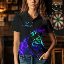 Load image into Gallery viewer, Blue Holographic Dartboard Grunge Darts Polo Shirts For Women Custom Name For Darters NYN2706