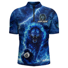 Load image into Gallery viewer, Personalized Billiards Shirt Blue Flames Lion 8 Ball Pool For Men Billiard Jersey Customized Name NYN2860