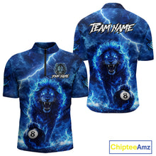 Load image into Gallery viewer, Personalized Billiards Shirt Blue Flames Lion 8 Ball Pool For Men Billiard Jersey Customized Name NYN2860