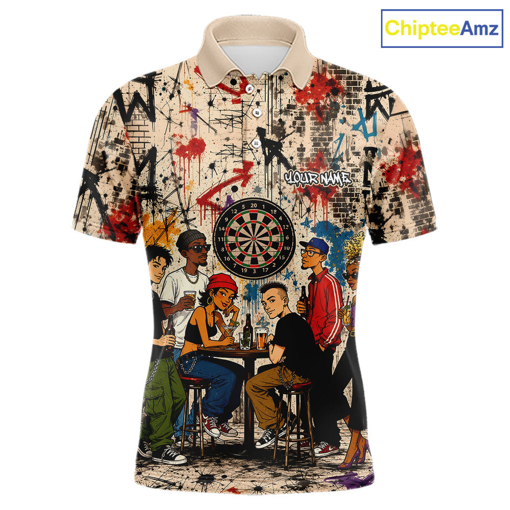 Grunge Graffiti Funny Friends And Beer Mens Darts Shirt Custom Polo 1/4 Zip Team Darts Jersey NYN3243