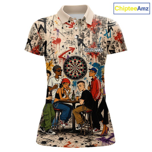 Grunge Graffiti Funny Friends And Beer Women Darts Shirt Custom Polo 1/4 Zip Team Darts Jersey NYN3243