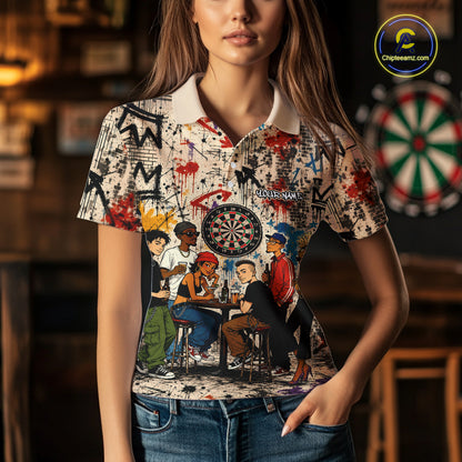 Grunge Graffiti Funny Friends And Beer Women Darts Shirt Custom Polo 1/4 Zip Team Darts Jersey NYN3243