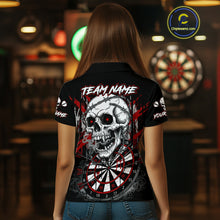 Load image into Gallery viewer, Custom Red Grey Skull Barbed Wire Dartboard Grunge Darts Polo Shirt For Women Dart Gifts NYN1968
