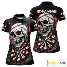 Load image into Gallery viewer, Custom Red Grey Skull Barbed Wire Dartboard Grunge Darts Polo Shirt For Women Dart Gifts NYN1968