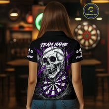 Load image into Gallery viewer, Custom Purple Grey Skull Barbed Wire Dartboard Grunge Darts Polo Shirt For Women Dart Gifts NYN1969