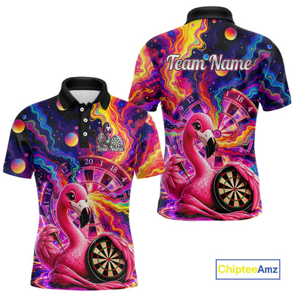 Personalized Cute Flamingo Dart Polo & Quarter Zip Shirt For Men Colorful Rainbow Paint Darts Jersey NYN2869