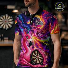 Load image into Gallery viewer, Personalized Cute Flamingo Dart Polo &amp; Quarter Zip Shirt For Men Colorful Rainbow Paint Darts Jersey NYN2869