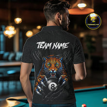 Load image into Gallery viewer, Male billiards player wearing Funny Tiger 8 Ball leopard claws billiard jersey during tournament competition