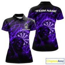 Load image into Gallery viewer, Custom Lightning Purple Grim Reaper Women Dart Polo Shirt Flames Dart Tournament Jersey NYN1447