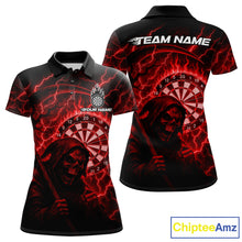 Load image into Gallery viewer, Custom Lightning Red Grim Reaper Women Dart Polo Shirt Flames Dart Tournament Jersey NYN1448
