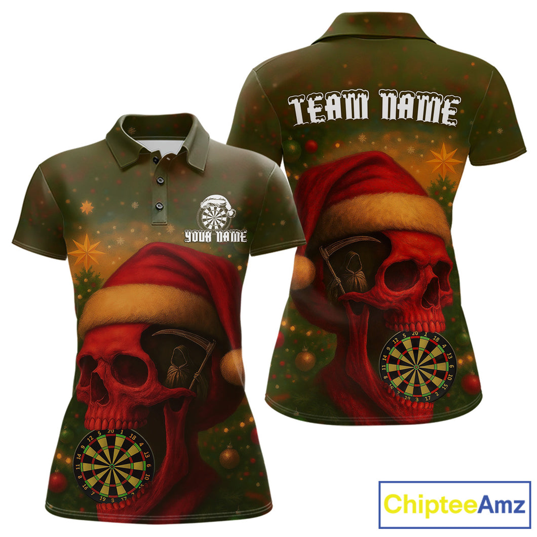 Custom Santa Skull Dartboard Christmas Dart Polo Shirt For Women Xmas Tree Dart Team Jersey NYN1454