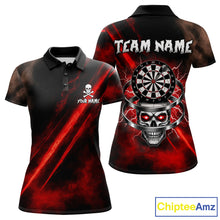 Load image into Gallery viewer, Custom Silver Skull Dartboard Lightning Red Dart Women  Polo Jerseys Outfits Dart Shirt NYN1710