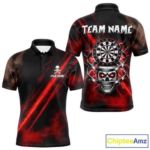 Custom Silver Skull Dartboard Lightning Red Dart Men Polo Jerseys Outfits Dart Shirt NYN1710