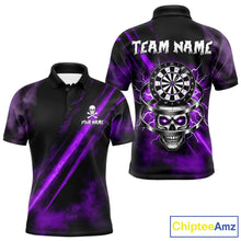 Load image into Gallery viewer, Custom Silver Skull Dartboard Lightning Purple Dart Men Polo Jerseys Outfits Dart Shirt NYN1711