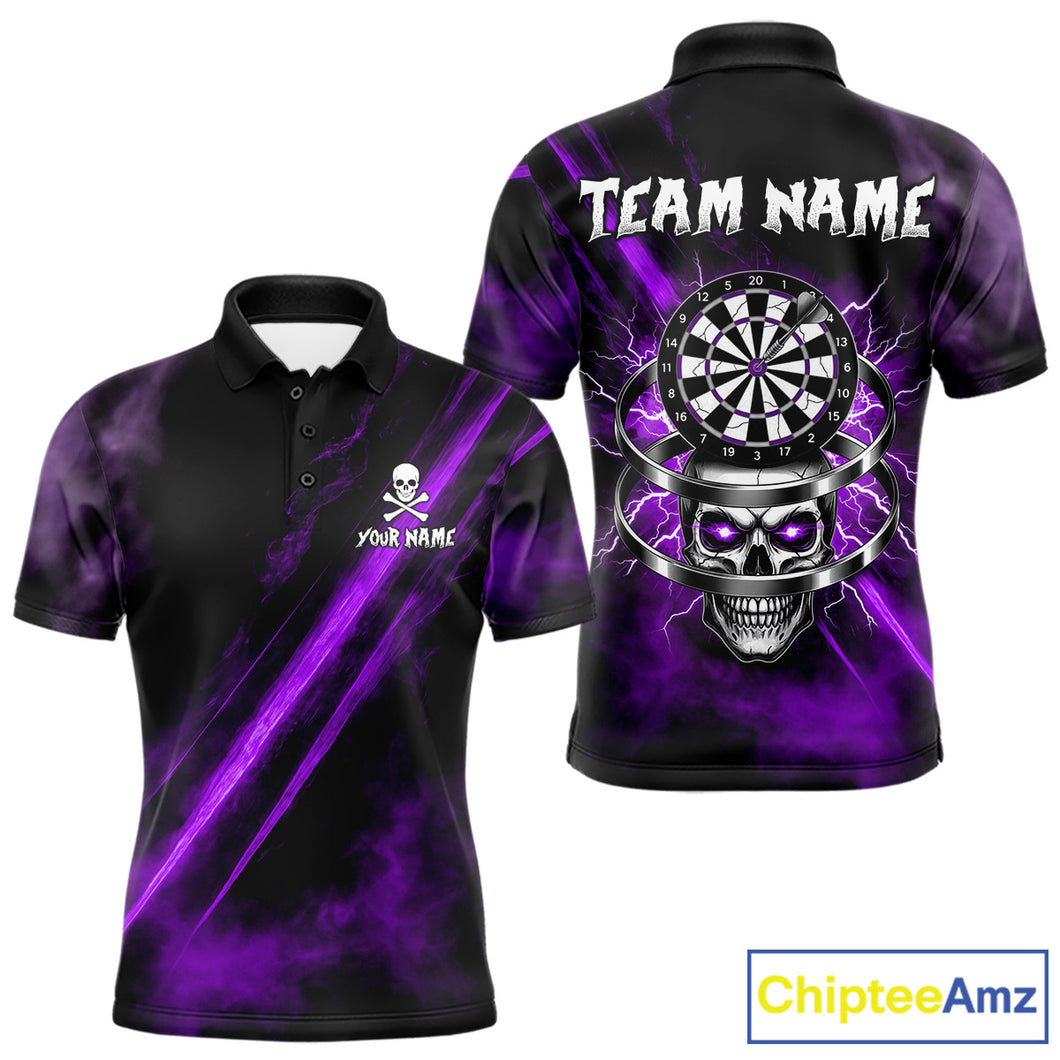 Custom Silver Skull Dartboard Lightning Purple Dart Men Polo Jerseys Outfits Dart Shirt NYN1711