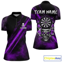 Load image into Gallery viewer, Custom Silver Skull Dartboard Lightning Purple Dart Women 1/4-Zip Jerseys Outfits Dart Shirt NYN1711