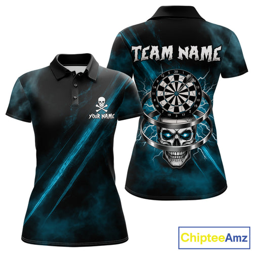 Custom Silver Skull Dartboard Lightning Turquoise Dart Women Polo Jerseys Outfits Dart Shirt NYN1712
