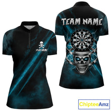 Load image into Gallery viewer, Custom Silver Skull Dartboard Lightning Turquoise Dart Women 1/4-Zip Jerseys Outfits Dart Shirt NYN1712