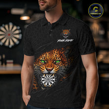 Load image into Gallery viewer, Male darts player wearing Funny Tiger scratch dartboard jersey during competitive darts tournament
