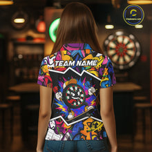 Load image into Gallery viewer, Female darts player wearing Graffiti Strike Dartboard jersey during dart league competition