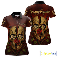 Load image into Gallery viewer, Custom Red Roses Cracked Skull Halloween Dart Polo Shirt For Women Grunge Dart Team Jersey NYN1475