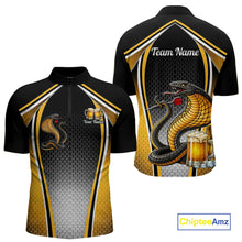 Load image into Gallery viewer, Funny Cobra Cheer Beers Polo &amp; 1/4-Zip Shirt Custom Black &amp; Yellow Cobra Men Best Dart Team Shirts NYN2897