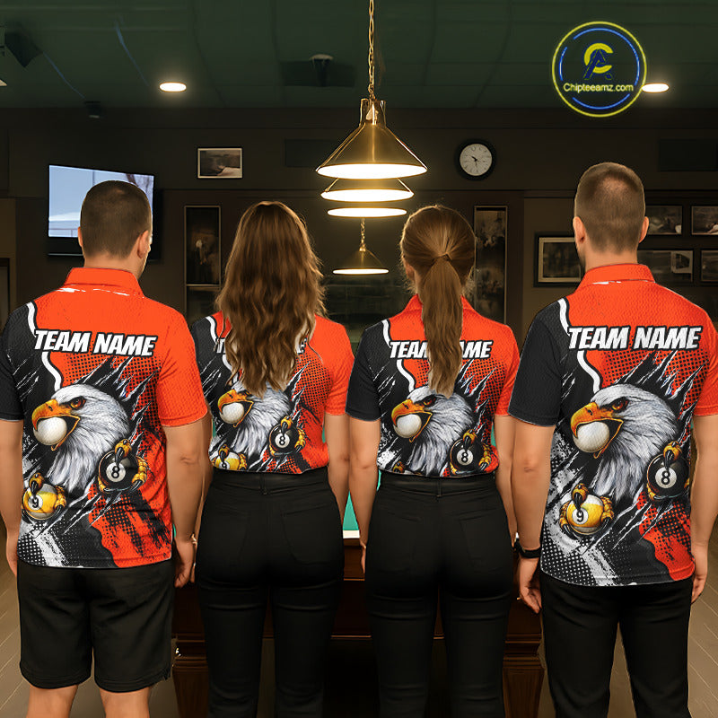 Black And Orange Claws 8 Ball & 9 Ball Mens Polo Shirts Custom Eagle Billiard Team Apparel NYN3296