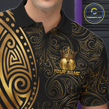 Load image into Gallery viewer, Black And Gold Crown Bowling Ball Polo &amp; 1/4-Zip Shirts For Men Custom Tribal Bowling Team Jerseys NYN3124