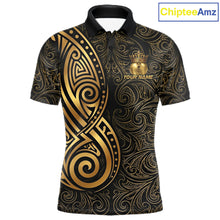 Load image into Gallery viewer, Black And Gold Crown Bowling Ball Polo &amp; 1/4-Zip Shirts For Men Custom Tribal Bowling Team Jerseys NYN3124