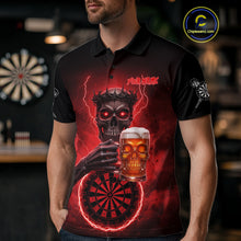Load image into Gallery viewer, Custom Funny Skull And Beer Lightning Red Dartboard Dart Men Polo Jerseys Dart Team Shirts NYN1755