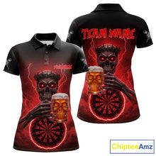 Load image into Gallery viewer, Custom Funny Skull And Beer Lightning Red Dartboard Dart Women Polo Jerseys Dart Team Shirts NYN1755