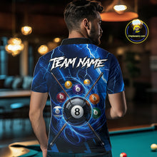 Load image into Gallery viewer, Thunder Lightning Billiard Ball Shirt For Men Custom Blue Flames 8 Ball Billiard Pool Jersey NYN3133