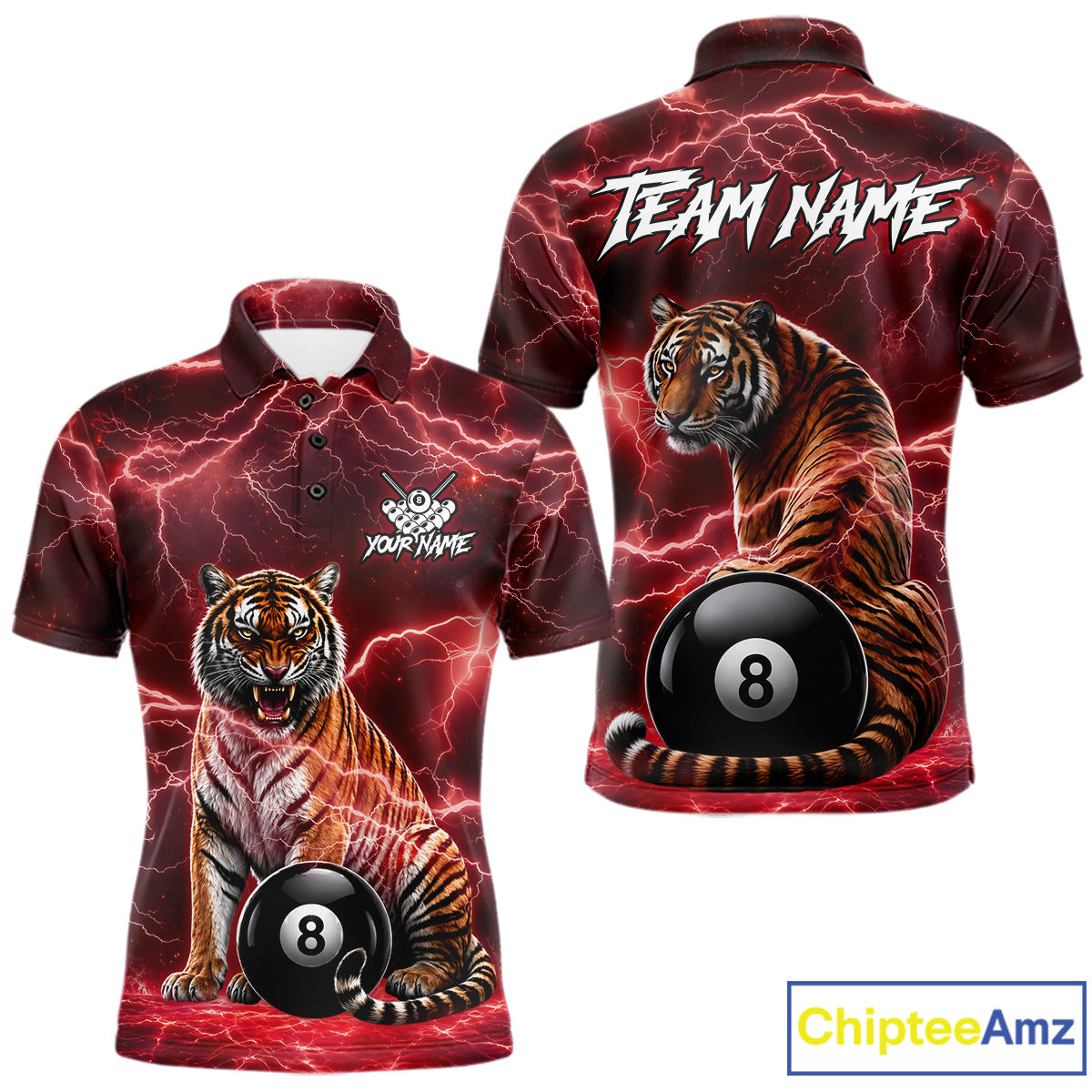 Thunder Red Funny Tiger 8 Ball Billiard Pool Shirt For Men Custom Billiard Team Attire NYN3141
