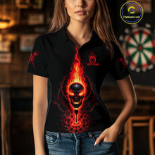 Load image into Gallery viewer, Skeleton Fire Flame Dartboard Custom Women Polo Dart Shirt Red Skull Dart Jerseys NYN1769