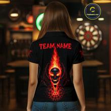Load image into Gallery viewer, Skeleton Fire Flame Dartboard Custom Women Polo Dart Shirt Red Skull Dart Jerseys NYN1769
