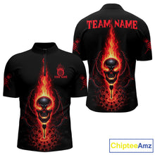 Load image into Gallery viewer, Skeleton Fire Flame Dartboard Custom Mens Quarter-Zip Dart Shirt Red Skull Dart Jerseys NYN1769