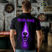 Load image into Gallery viewer, Skeleton Fire Flame Dartboard Custom Mens Polo Dart Shirt Purple Skull Dart Jerseys NYN1770