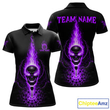 Load image into Gallery viewer, Skeleton Fire Flame Dartboard Custom Women Polo Dart Shirt Purple Skull Dart Jerseys NYN1770