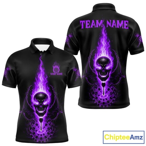 Skeleton Fire Flame Dartboard Custom Mens Polo Dart Shirt Purple Skull Dart Jerseys NYN1770