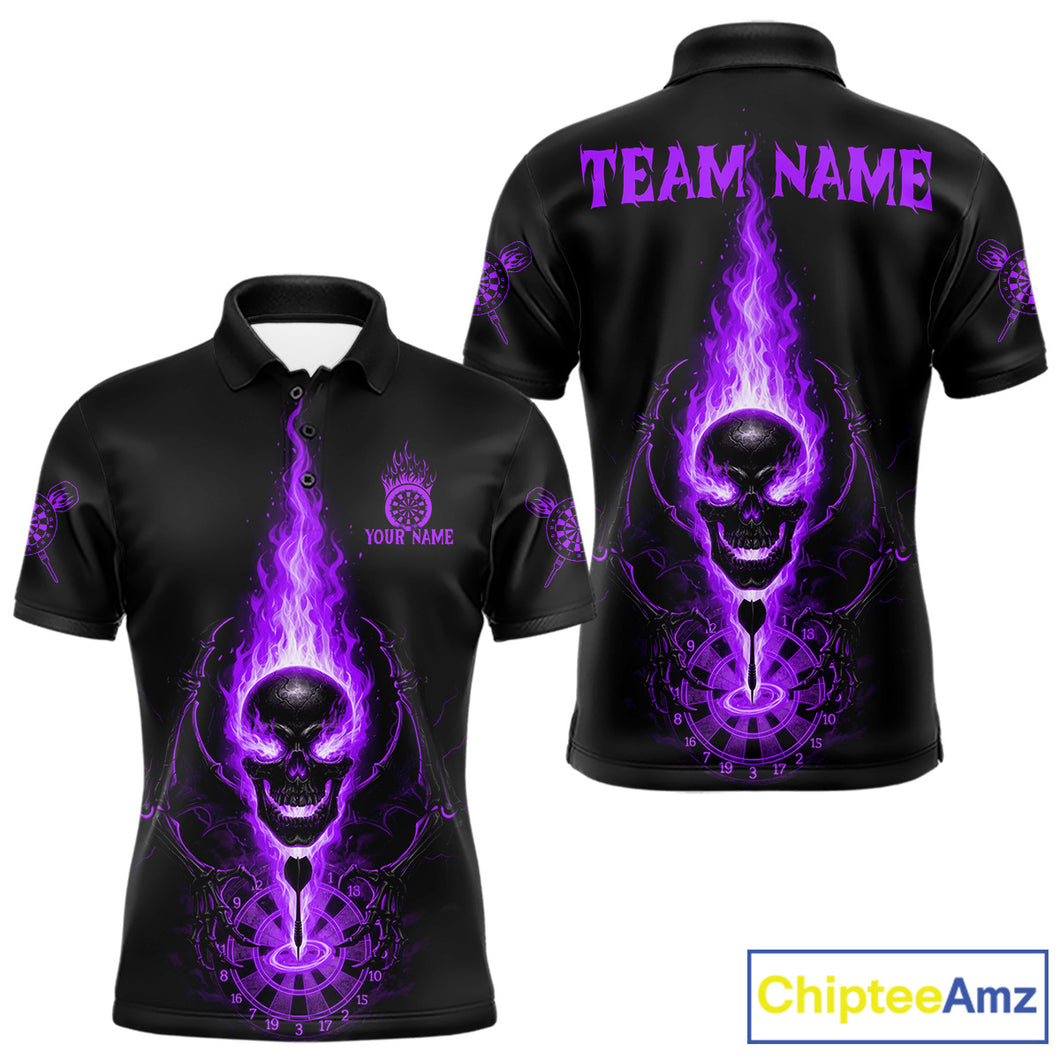 Skeleton Fire Flame Dartboard Custom Mens Polo Dart Shirt Purple Skull Dart Jerseys NYN1770