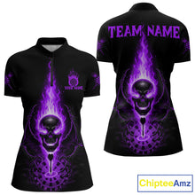 Load image into Gallery viewer, Skeleton Fire Flame Dartboard Custom Women Quarter-Zip Dart Shirt Purple Skull Dart Jerseys NYN1770