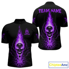 Load image into Gallery viewer, Skeleton Fire Flame Dartboard Custom Mens Quarter-Zip Dart Shirt Purple Skull Dart Jerseys NYN1770