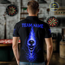 Load image into Gallery viewer, Skeleton Fire Flame Dartboard Custom Mens Polo Dart Shirt Blue Skull Dart Jerseys NYN1771
