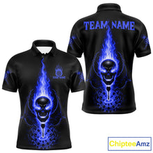Load image into Gallery viewer, Skeleton Fire Flame Dartboard Custom Mens Polo Dart Shirt Blue Skull Dart Jerseys NYN1771
