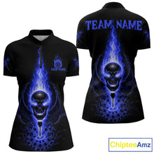 Load image into Gallery viewer, Skeleton Fire Flame Dartboard Custom Women Quarter-Zip Dart Shirt Blue Skull Dart Jerseys NYN1771