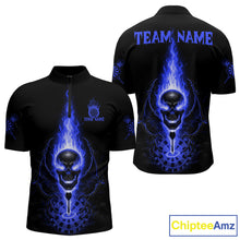 Load image into Gallery viewer, Skeleton Fire Flame Dartboard Custom Mens Quarter-Zip Dart Shirt Blue Skull Dart Jerseys NYN1771